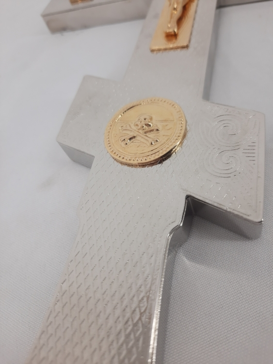 Altar Cross, metal, silver, gold icon, 33.5×17.5 cm