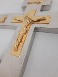 Altar Cross, metal, silver, gold icon, 33.5×17.5 cm