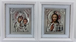 Icons "Wedding Couple" (silver oklad, white frame, printed) 26x23 cm