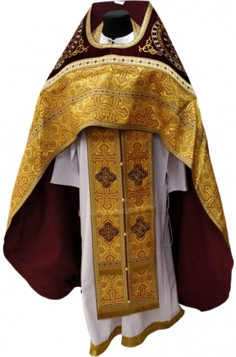 Priest Vestment Combined from Brocade "Solar Cross" with Embroidered Epitrachelion, Embroidery "Circle"