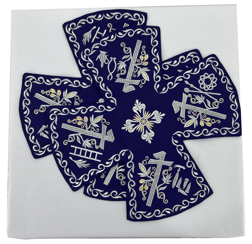 Veil Set and Aer with Embroidery "Carrying of the Cross", with Embroidered Galloon