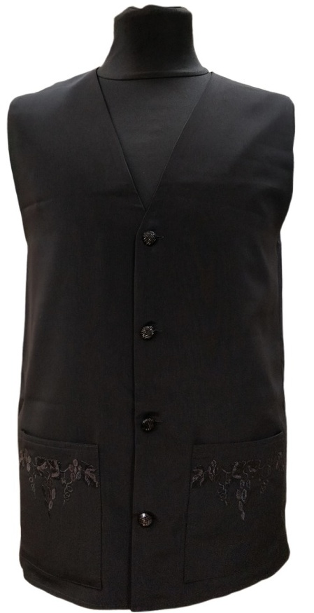 Vest with "Grapevine" embroidery, black color, wet silk fabric