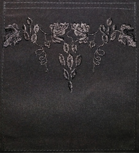 Vest with "Grapevine" embroidery, black color, wet silk fabric