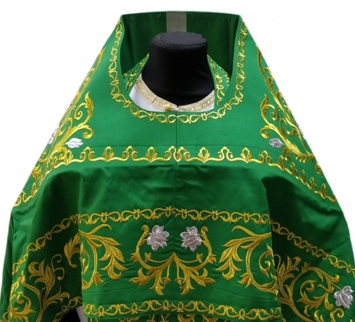Priest Vestments, Embroidered Gabardine, "Rose" Embroidery with Embroidered Galloon