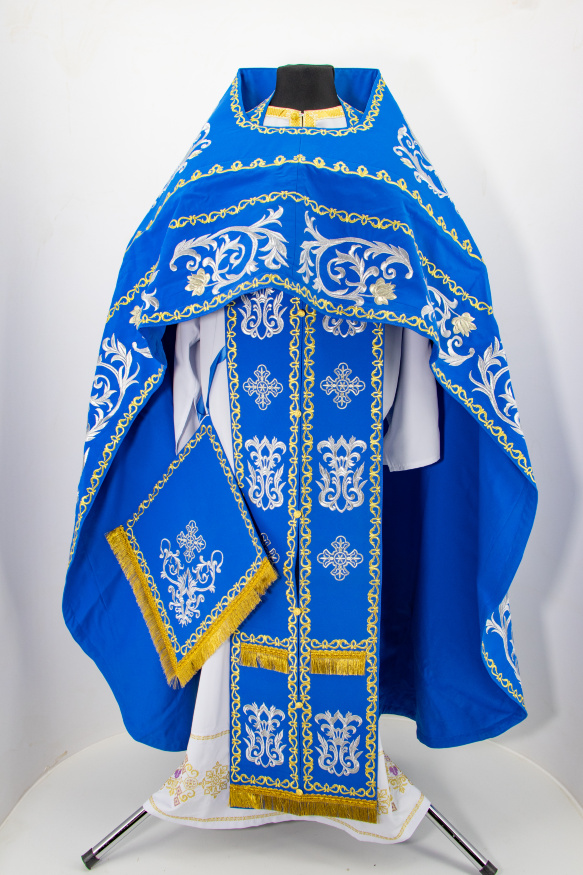 Priest Vestments, Embroidered Gabardine, "Rose" Embroidery with Embroidered Galloon
