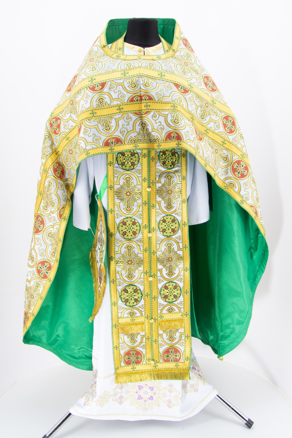 Priest Vestment, Turkish Brocade "Iveron Cross" with Sewn Braid