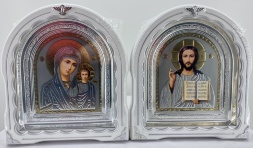 Icons "Wedding Couple" lithograph, gray, white-silver, silver patina, silver frame, 27×25