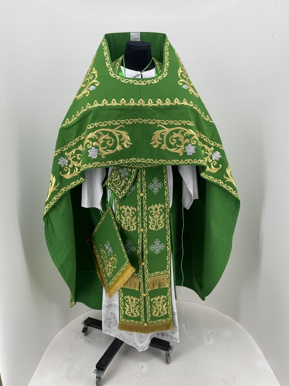 Priest Vestments, Embroidered Gabardine, Embroidered Center with Embroidered Galloon
