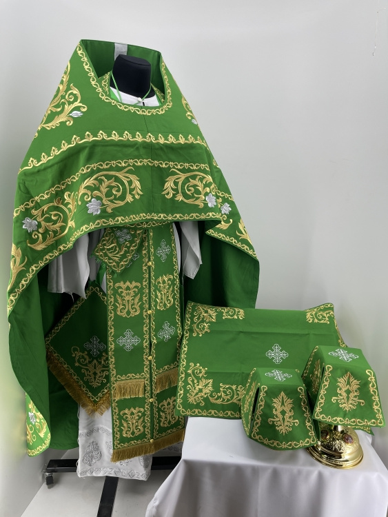 Priest Vestments, Embroidered Gabardine, Embroidered Center with Embroidered Galloon