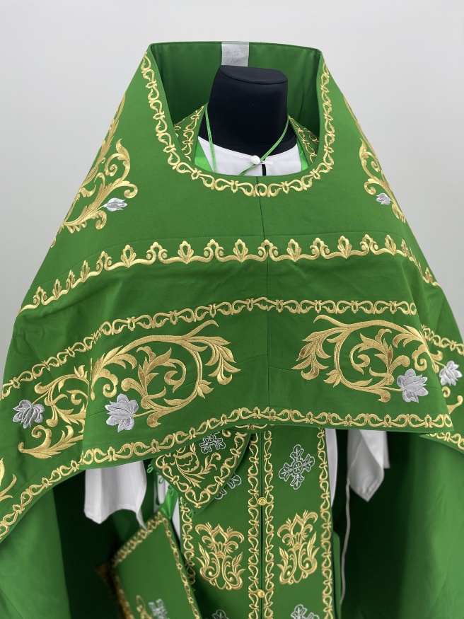 Priest Vestments, Embroidered Gabardine, Embroidered Center with Embroidered Galloon