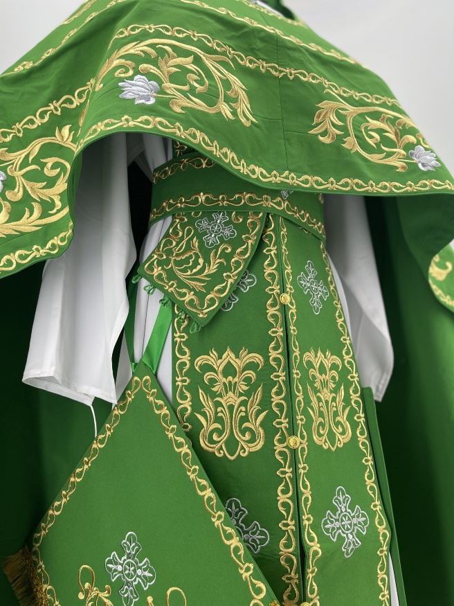 Priest Vestments, Embroidered Gabardine, Embroidered Center with Embroidered Galloon