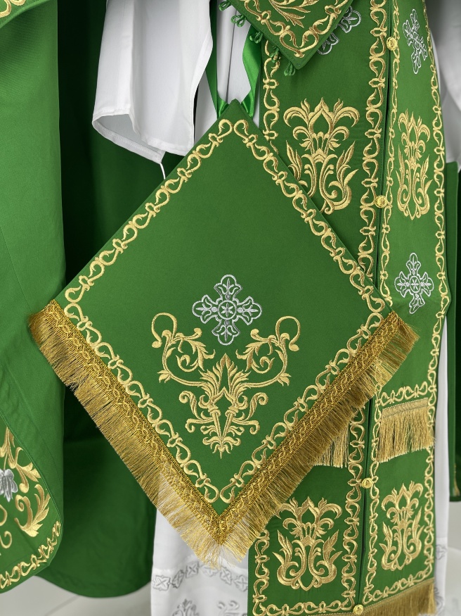 Priest Vestments, Embroidered Gabardine, Embroidered Center with Embroidered Galloon