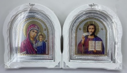 Icons "Wedding Couple" (lit. color, white without gilding, silver frame) 27×25cm