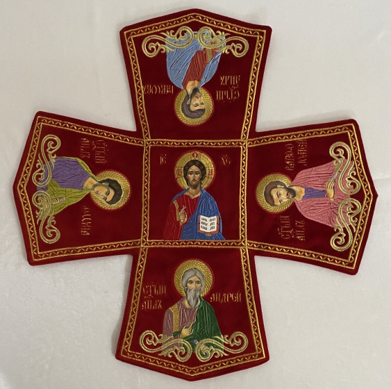 Combined priest vestment embroidered on velvet, with embroidered icons, "Paschal" embroidery