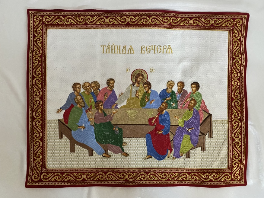 Combined priest vestment embroidered on velvet, with embroidered icons, "Paschal" embroidery