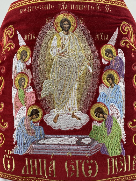 Combined priest vestment embroidered on velvet, with embroidered icons, "Paschal" embroidery