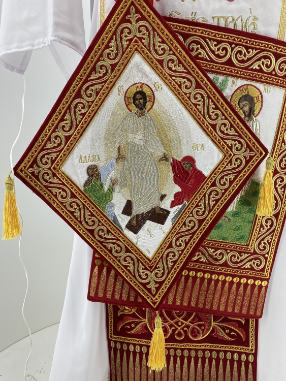 Combined priest vestment embroidered on velvet, with embroidered icons, "Paschal" embroidery