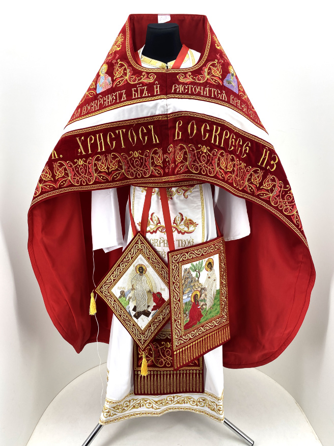 Combined priest vestment embroidered on velvet, with embroidered icons, "Paschal" embroidery