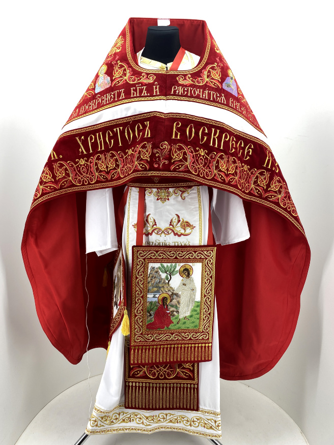 Combined priest vestment embroidered on velvet, with embroidered icons, "Paschal" embroidery