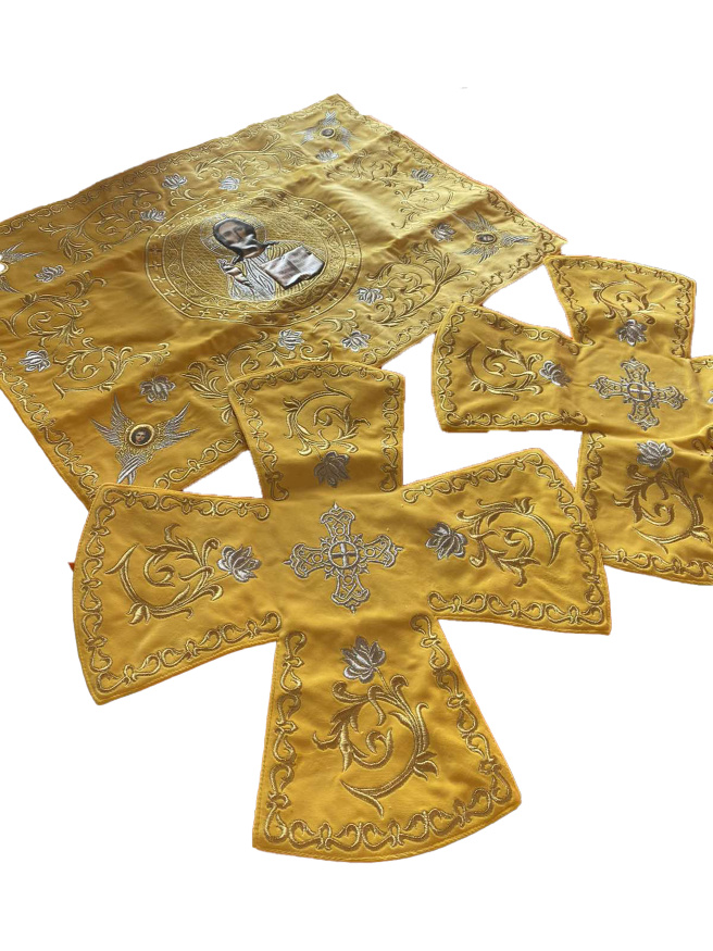 Veil and Aer with "Lily" Embroidery, Embroidered Galloon, and "Saviour" Icon