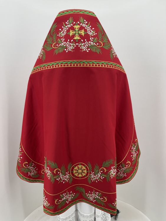 Priest Vestment, Embroidered Gabardine, "Catkins" Embroidery with Embroidered Galloon