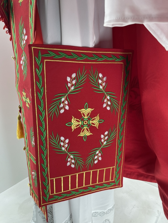 Priest Vestment, Embroidered Gabardine, "Catkins" Embroidery with Embroidered Galloon