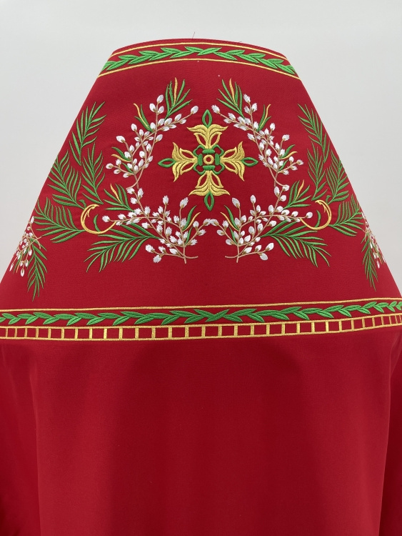Priest Vestment, Embroidered Gabardine, "Catkins" Embroidery with Embroidered Galloon
