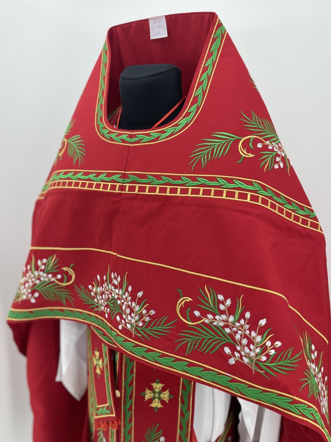 Priest Vestment, Embroidered Gabardine, "Catkins" Embroidery with Embroidered Galloon