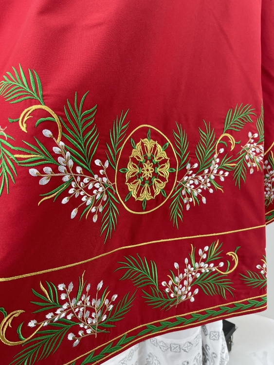 Priest Vestment, Embroidered Gabardine, "Catkins" Embroidery with Embroidered Galloon
