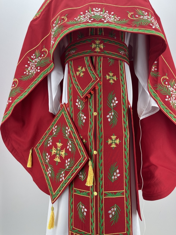 Priest Vestment, Embroidered Gabardine, "Catkins" Embroidery with Embroidered Galloon