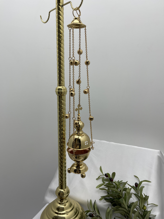 Large Round Gilded Censer with Bells