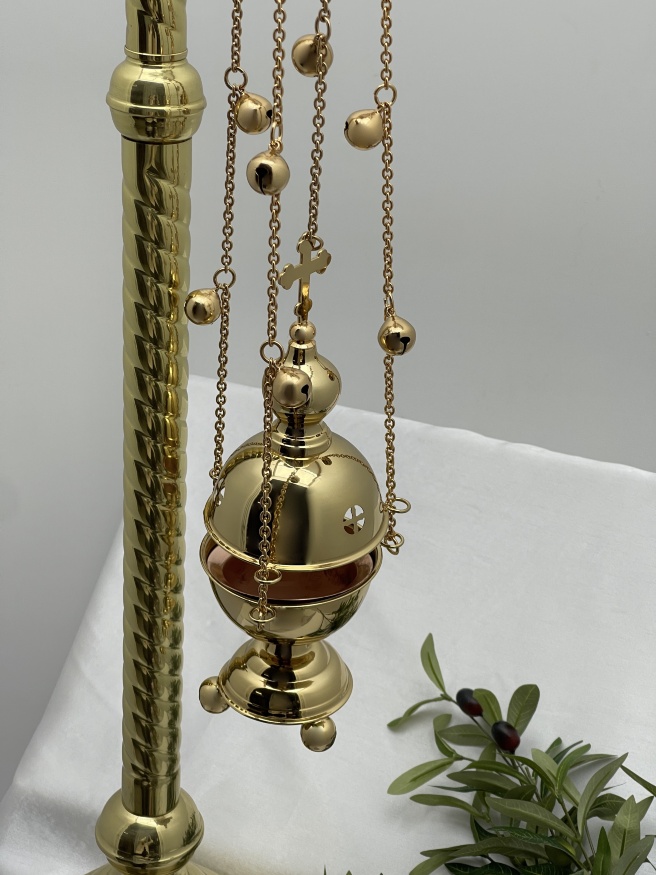 Large Round Gilded Censer with Bells