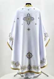 Priest Vestment, Greek Style, Embroidered with French Cross Stitch on Gabardine with Sewn Braid
