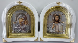 Icons "Wedding Couple" (lithographic embossing, white without patination, gold frame) 27×25cm