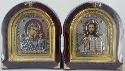 Icons "Wedding Couple" lithography gilded embossing corner without enamel gold frame 27x25cm