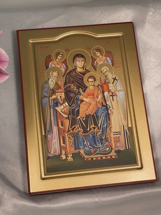 Icon of the Mother of God "Economissa" printed on a wooden panel, matte