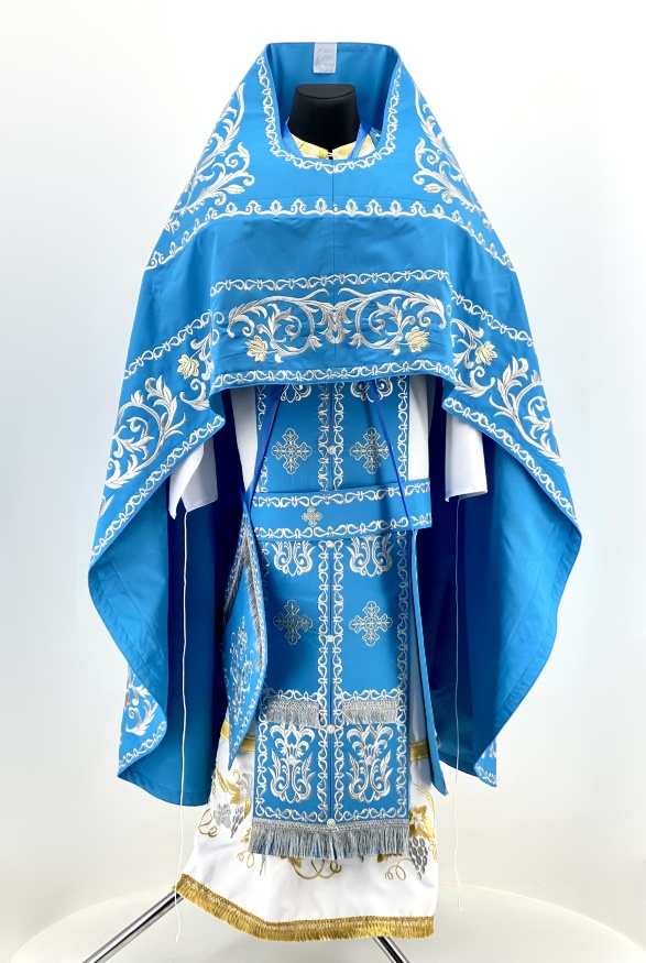 Embroidered Priest Vestment on Gabardine, Embroidery "Rose" with Embroidered Galloon