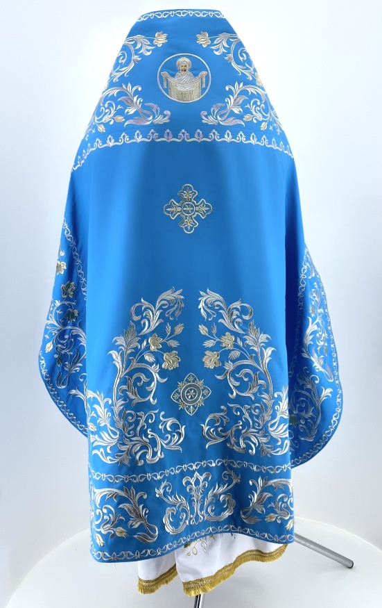 Embroidered Priest Vestment on Gabardine, Embroidery "Rose" with Embroidered Galloon
