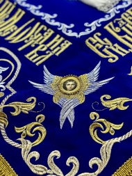 Shroud of the Theotokos on Velvet (Angels, Silver) (Tulip Embroidery, Embroidered Center)