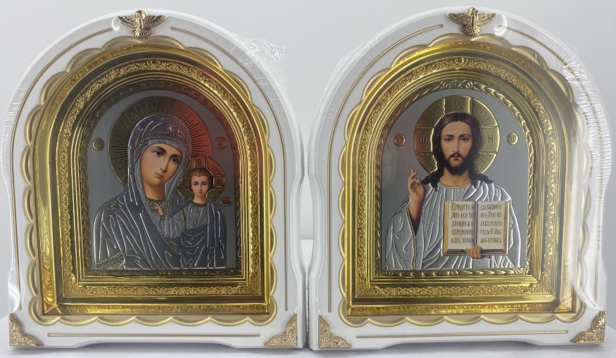 Icons "Wedding Couple" embossed, gray, white, gold, patinated gold, framed, 27x25cm
