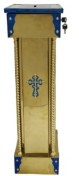 Offering for the church with pipes, brass, Damascus steel and laser-made cross, 24.5×24.5cm (height 83cm)