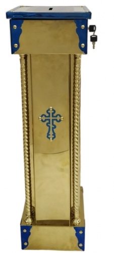 Offering for the church with pipes, brass, Damascus steel and laser-made cross, 24.5×24.5cm (height 83cm)