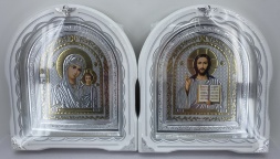 Icons "Wedding Couple" (lithograph peacock, white silver plating, silver frame) 27×25 cm