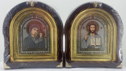 Icons "Wedding Couple" printing, leather, without plating, gold frame, 27x25cm