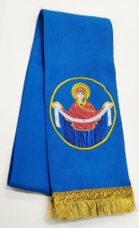Bookmark with the Icon of the Protection of the Most Holy Theotokos, blue