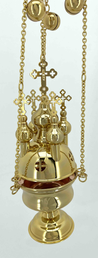 Censer, five-domed, gold-plated, with bells