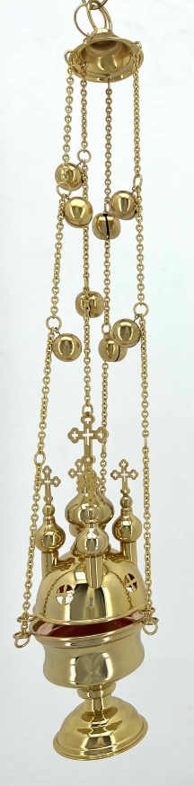 Censer, five-domed, gold-plated, with bells