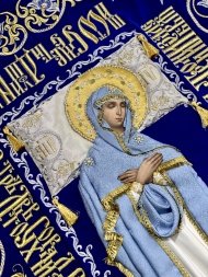 Shroud of the Mother of God on velvet 120×80cm (Angels, silver) (embroidered grapes, embroidered and decorated center)