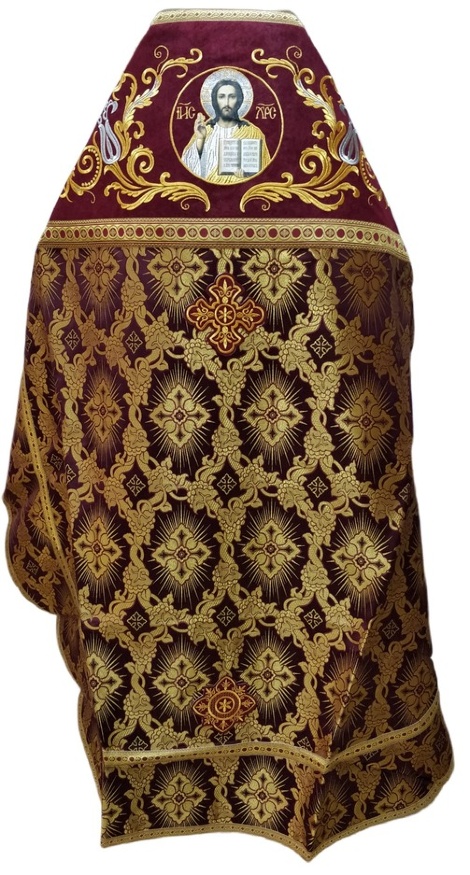Priest Vestments Combined from Brocade "Solar Cross" with Embroidered Epitrachelion, Embroidery "New Embroidery"