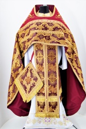 Priest Vestments Combined from Brocade "Solar Cross" with Embroidered Epitrachelion, Embroidery "New Embroidery"
